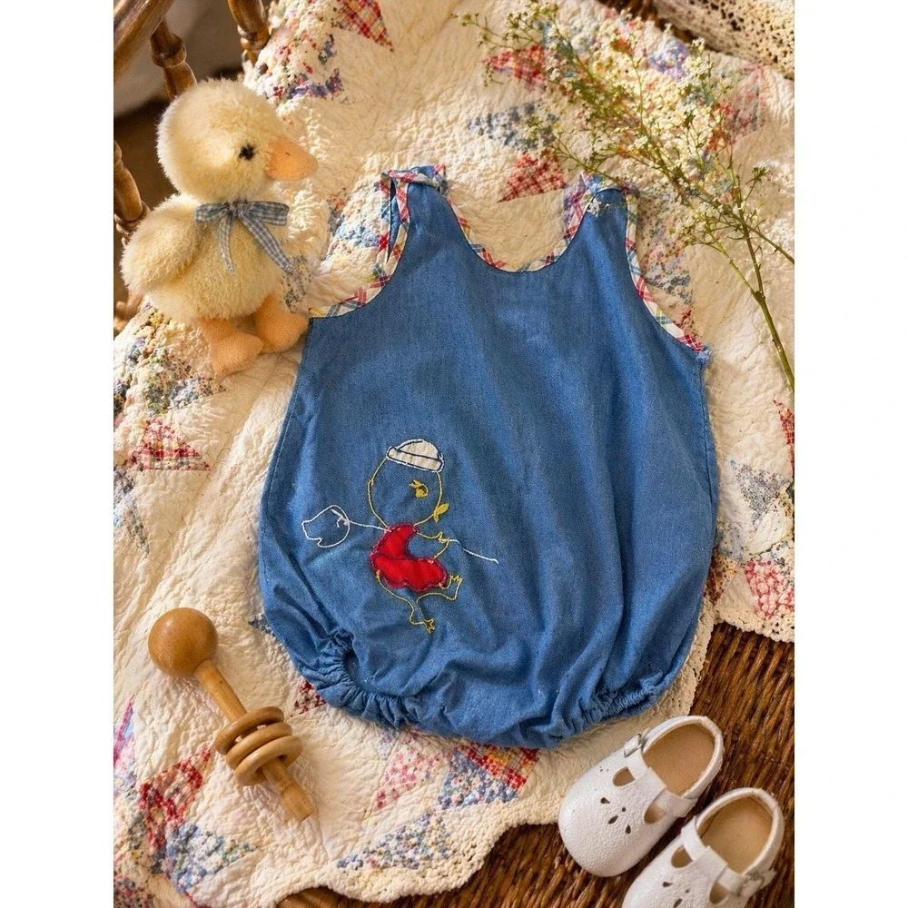 baby‎ romper chambray denim embroidered duck handmade bubble infant 3-9 Months ?